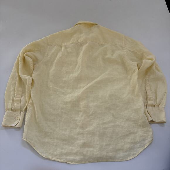 Vintage Tommy Bahama 100% LINEN Shirt Men’s Medium Long Sleeve Yellow Beachy - Picture 5 of 8